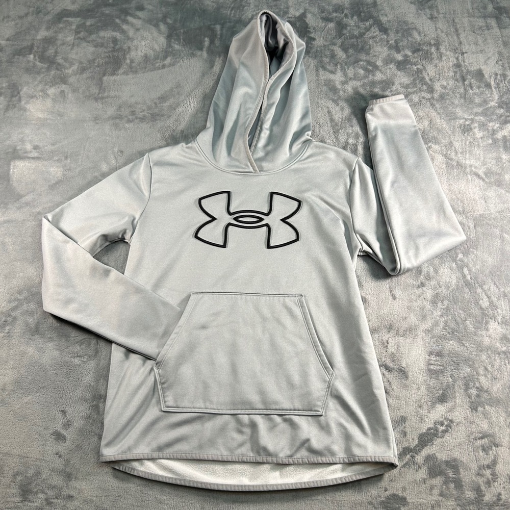 Under Armour Hoodie Gray Loose‎ Fit Pullover Logo Athletic Sweatshirt Youth SM